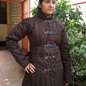 Medieval Black Female Gambeson | Medieval Female Padded Full Sleeve Gambeson | SCA Larp Gambeson For Female