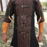 Medieval Padded Gambeson Brown & Black with Leather Arm Guard