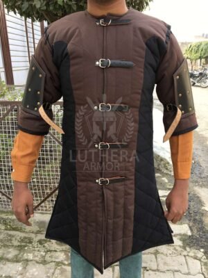 MEDIEVAL Reenactment Brown/Black Armor Gambeson With Leather Arm | Reenactment Roman Armor Gambeson