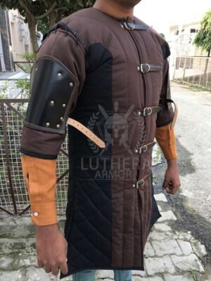 MEDIEVAL Reenactment Brown/Black Armor Gambeson With Leather Arm | Reenactment Roman Armor Gambeson - Image 2