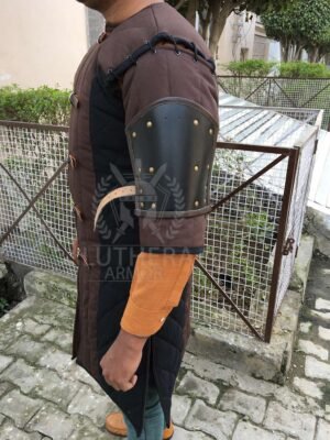 MEDIEVAL Reenactment Brown/Black Armor Gambeson With Leather Arm | Reenactment Roman Armor Gambeson - Image 3