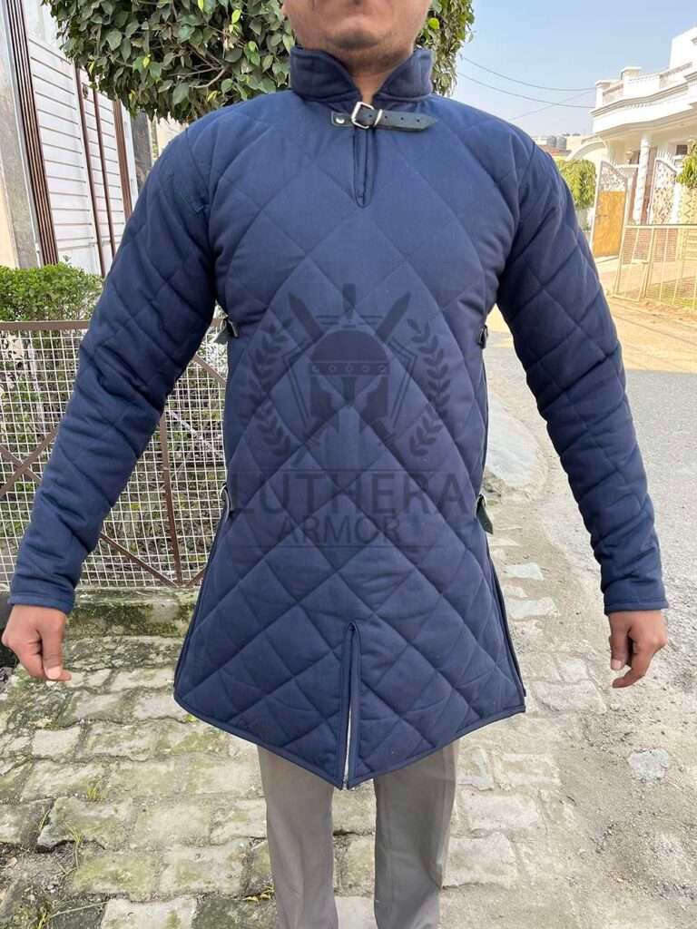 Medieval Navy Blue Celtic Gambeson| Viking Gambeson|Padded Armour Gambeson With Full Sleeves
