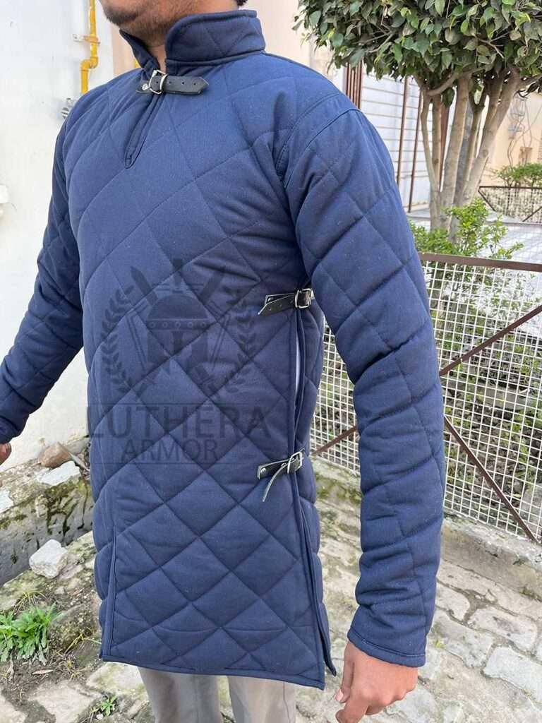 Medieval Navy Blue Celtic Gambeson| Viking Gambeson|Padded Armour Gambeson With Full Sleeves