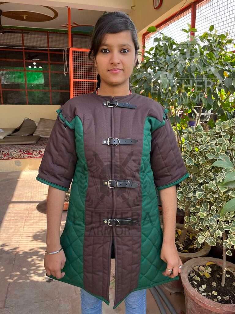 Female Gambeson Brown with Green Color For Renfaire Event