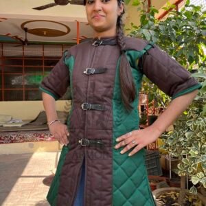 MEDIEVAL FEMALE Armor Costume Gambeson For SCA Renaissance | Female Reenactment Roman Black/Green Color