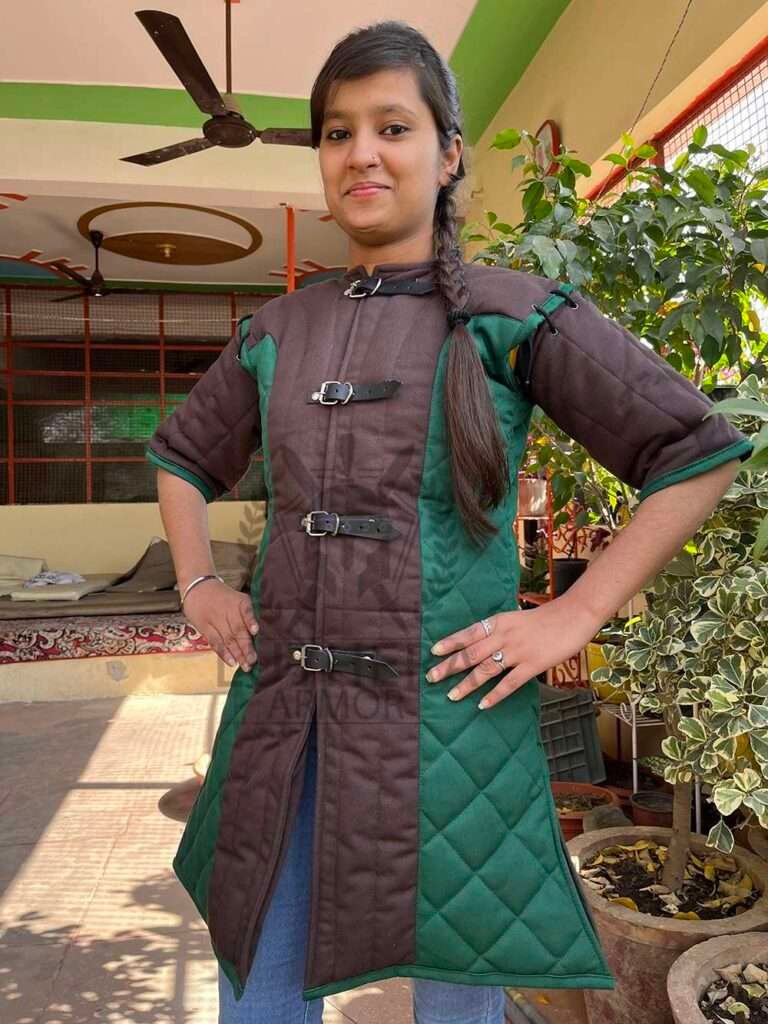 Female Gambeson Brown with Green Color For Renfaire Event