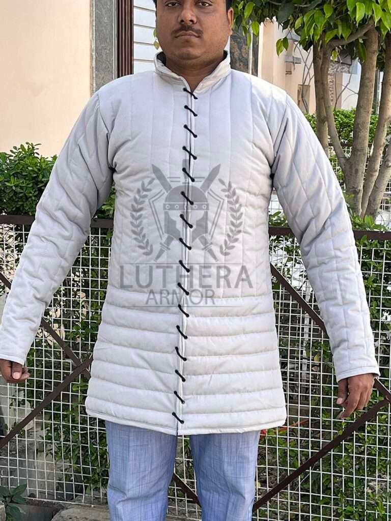 Medieval White Gambeson | Thick Padded Full Sleeves Gambeson | Aketon Gambeson | Jacket Armor