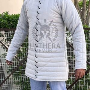 Medieval White Gambeson | Thick Padded Full Sleeves Gambeson | Aketon Gambeson | Jacket Armor