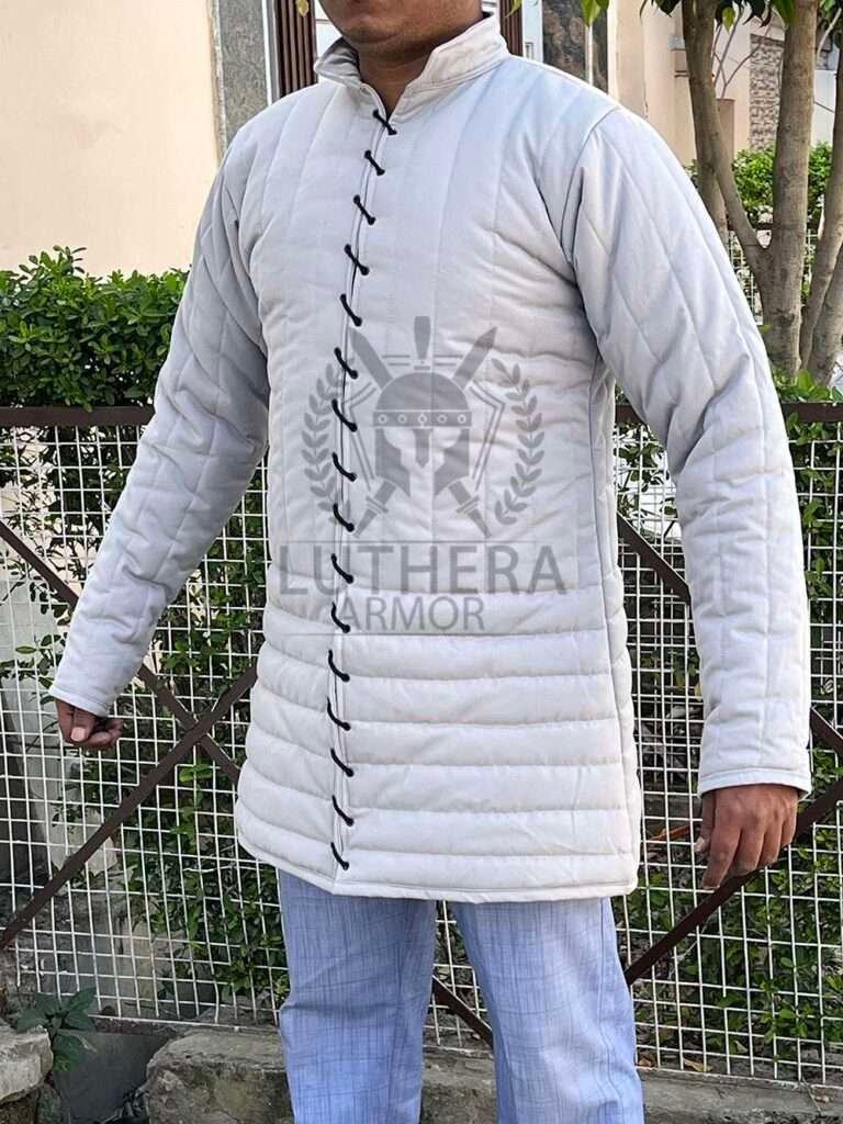 Medieval White Gambeson | Thick Padded Full Sleeves Gambeson | Aketon Gambeson | Jacket Armor