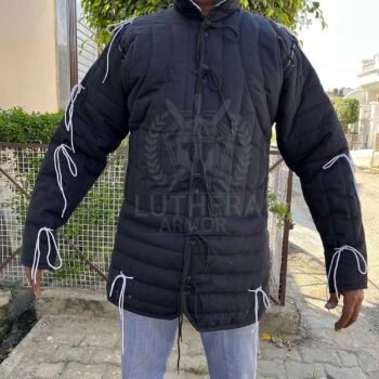 Medieval Black Cotton Padded Gambeson For Renfaire Costume