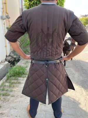 Medieval Gambeson Brown with Black Leather Trimmed | Leather armor Gambeson - Image 8