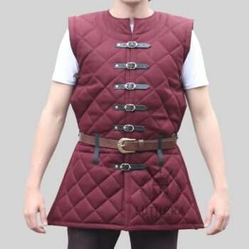 Medieval Armor Gambeson Maroon Color Sleeve Less Larp Costume