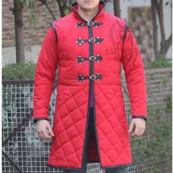 Medieval Witcher Gambeson Red with Black Trim For Renfaire
