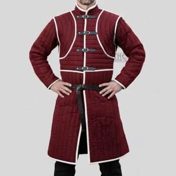 Medieval Gambeson Wine Color with White Trim For Ren Faire