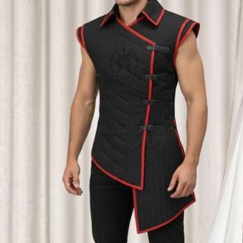 Medieval Padded Gambeson Black with Red Trim