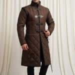 Medieval Padded Gambeson Brown Color with Black Leather Trim