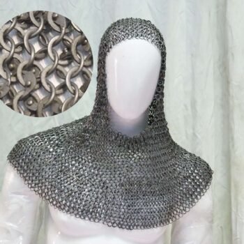 Chainmail Coif 8MM Flat Ring Riveted with Solid Rings Mild Steel