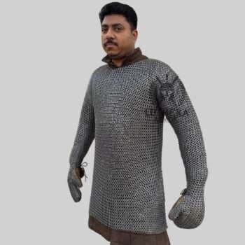 Chainmail Hauberk with Gloves 9mm Flat Ring Riveted with Solid Rings