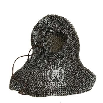 Chainmail Coif Face Covered 8MM Flat Ring Riveted with Solid Rings