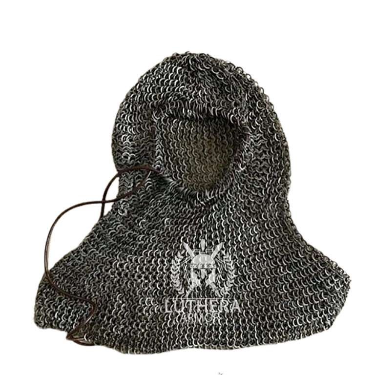 Chainmail Coif Face Covered 9MM Flat Ring Riveted Alternative Solid Rings