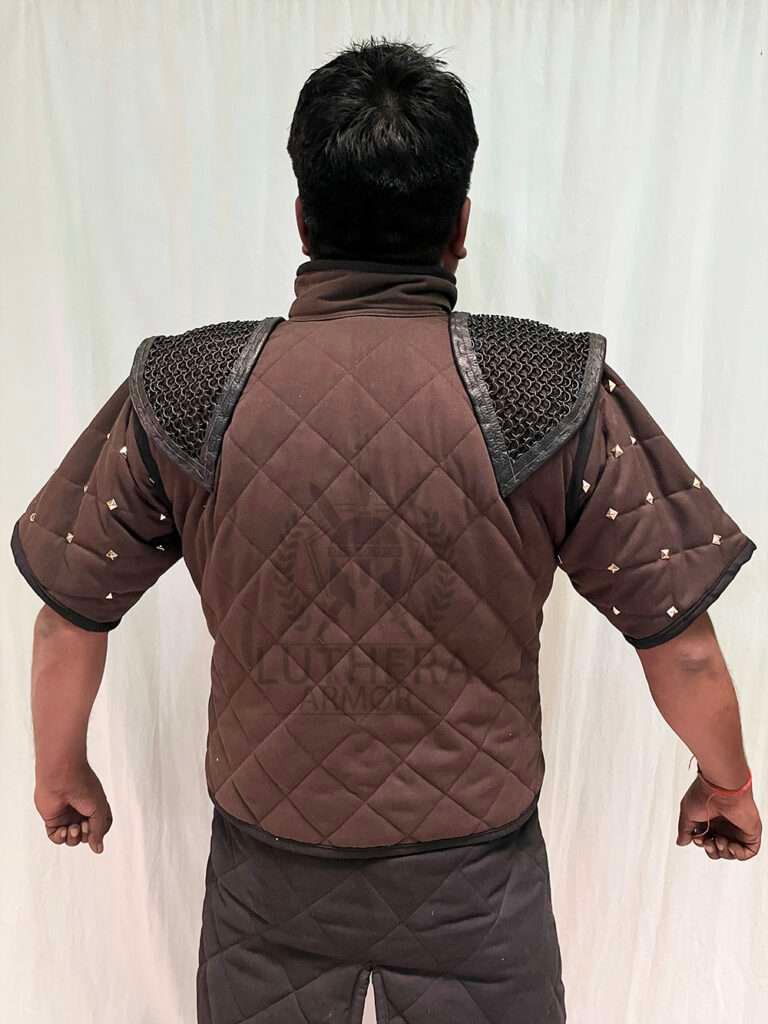Medieval Gambeson Brown Color with Chain mail Attach on Shoulder
