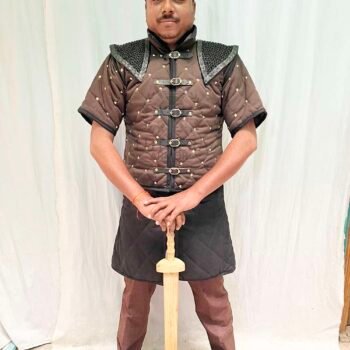 Medieval Gambeson Brown Color with Chain mail Attach on Shoulder