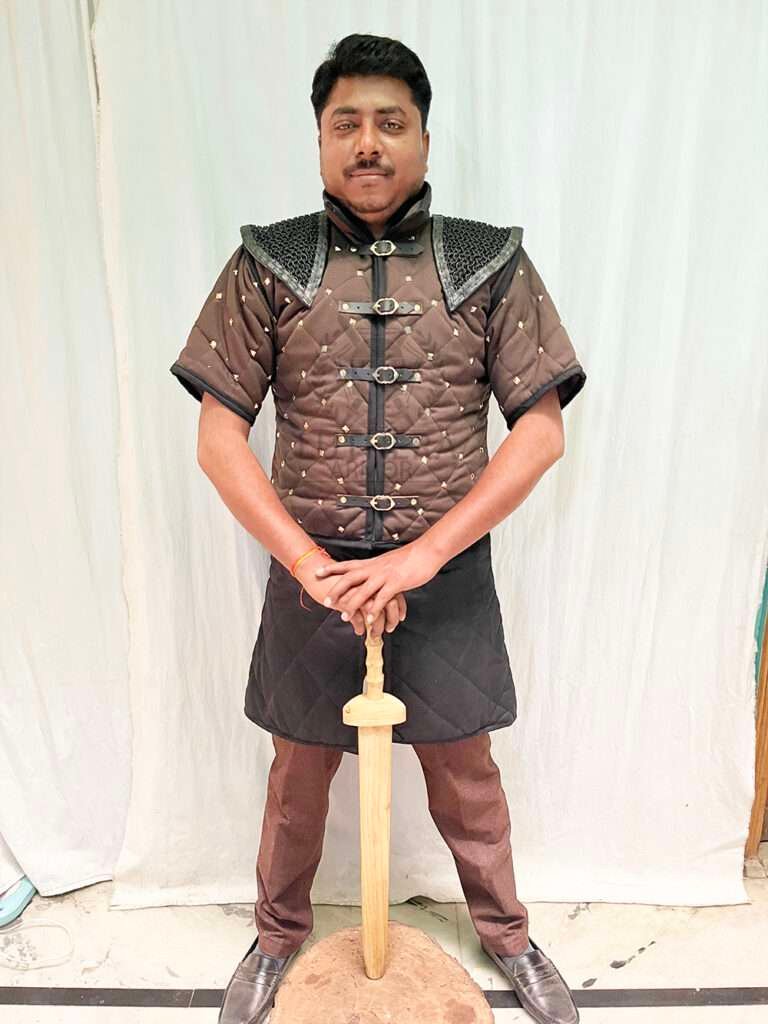 Medieval Gambeson Brown Color with Chain mail Attach on Shoulder