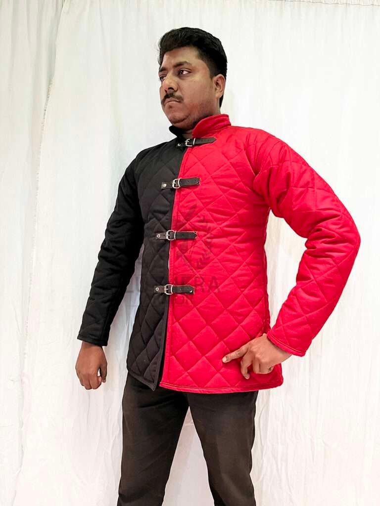 Medieval Gambeson Black & Red Cotton Padded Quilting Jacket