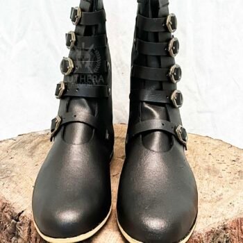 Medieval Leather Boots With Five Brass Buckle