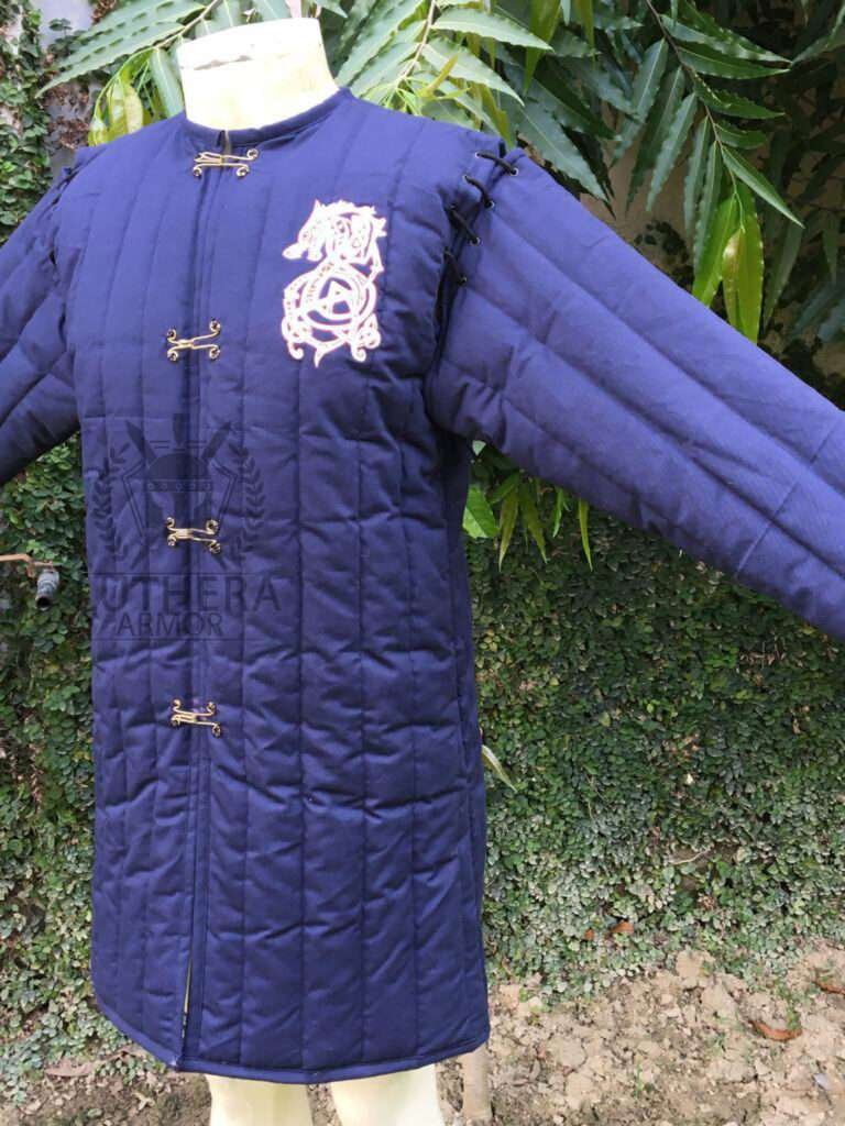 Medieval Gambeson Cotton Padded Navy Blue Color The Nordic Embroidery