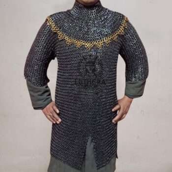 Chainmail Haubergeon with Collar 9MM Flat Ring Riveted with Solid Rings