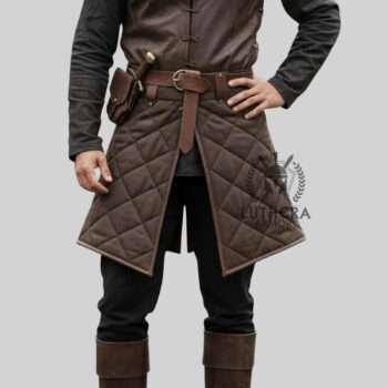 Cotton Padded Skirt with Brown Leather Trim