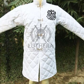Medieval Gambeson White Color Cotton Padded Sleipnir Eight Legged Horse Embroidery