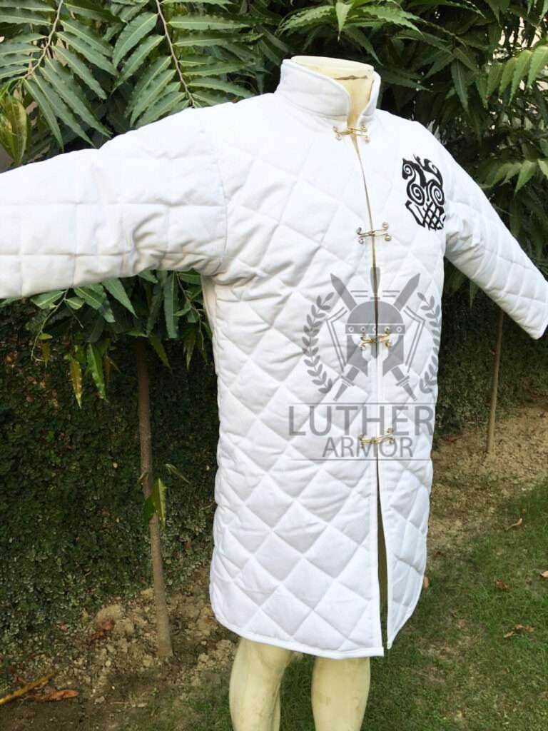 Medieval Gambeson White Color Cotton Padded Sleipnir Eight Legged Horse Embroidery