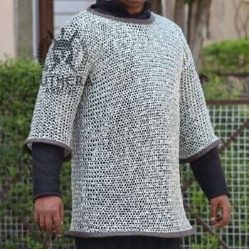 Aluminum Chainmail Hauberk 9MM Round Ring Dome Riveted Every Ring with Leather Trim