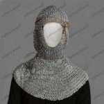 Chainmail Coif Face Covered 9mm Flat Ring Riveted With Washer