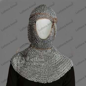 Chainmail Coif Face Covered 9mm Flat Ring Riveted With Washer