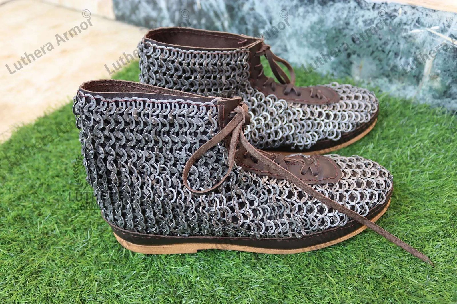 Medieval Chainmail Leather Boots 9mm Flat Ring Riveted Maille Boots - Image 5