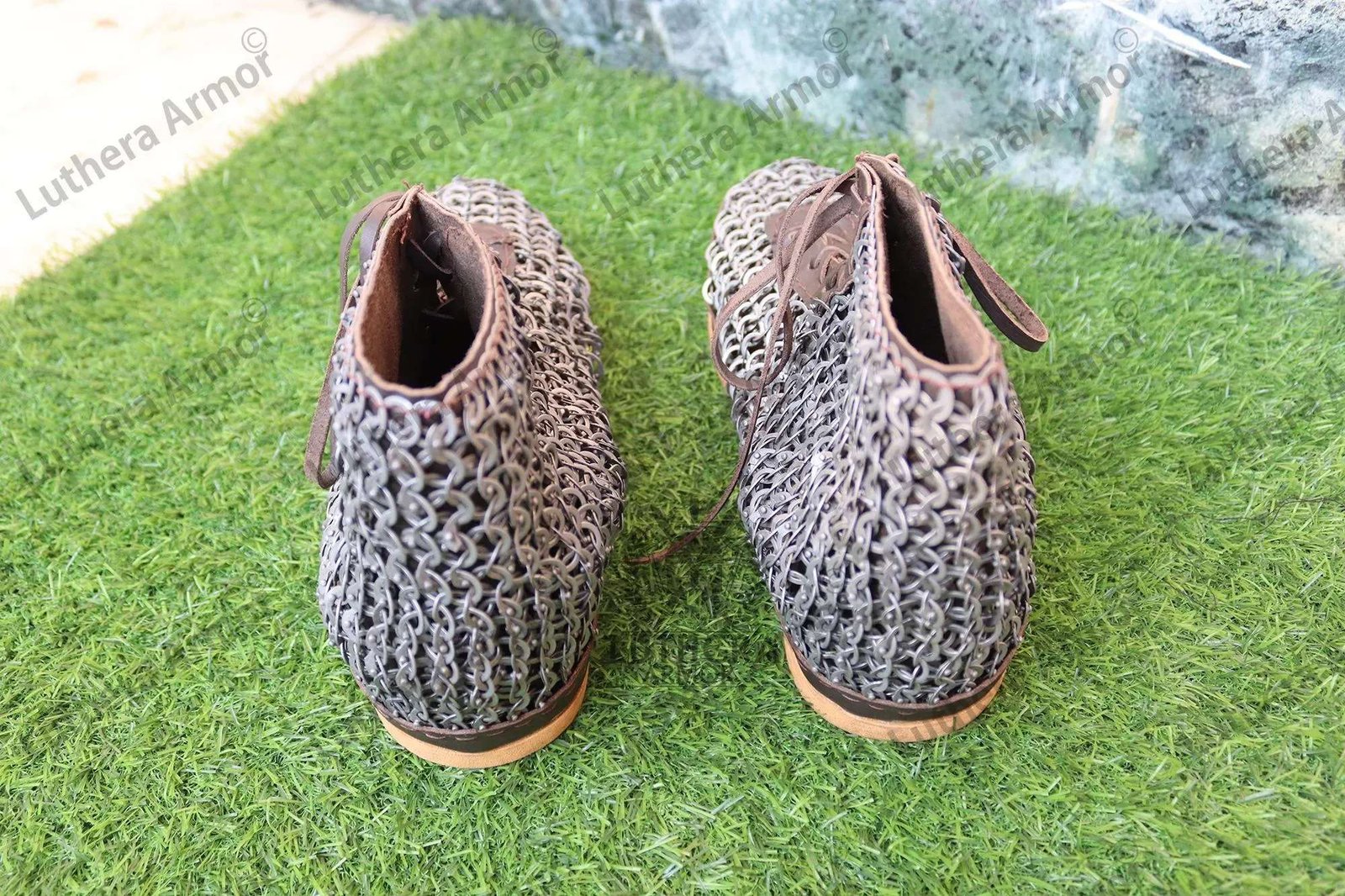 Medieval Chainmail Leather Boots 9mm Flat Ring Riveted Maille Boots - Image 4