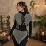 Silver Siren Chainmail Top & Skirt Set Festival Cosplay Armor Outfit (1)