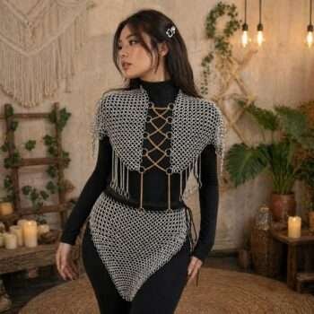 Silver Siren Chainmail Top & Skirt Set Festival Cosplay Armor Outfit