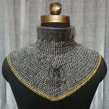 Chainmail Gorget 9MM Flat Ring Riveted washer with Brass Trim