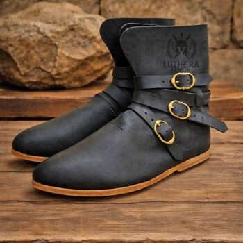 Late Medieval leather Boots Brass Buckle Ren Fairs Costume shoes