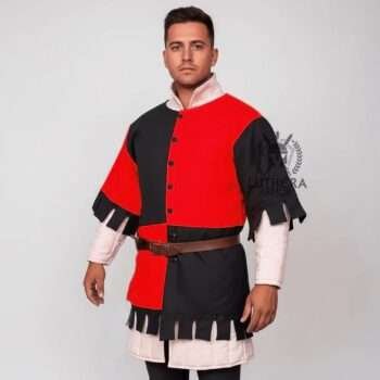 Medieval Cotton Tabard Black with Red Color For Ren Faire Costume