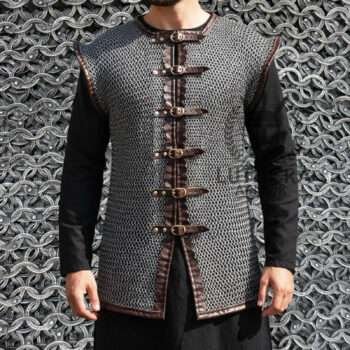 Dark Gray Chainmail Haubergeon Sleeveless 10MM Flat Ring Riveted Alternative Solid Rings