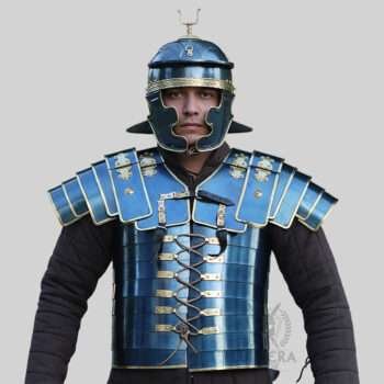 Roman Lorica Segmentata Armor: Antique Blue Finish with Helmet - 18 Gauge Steel