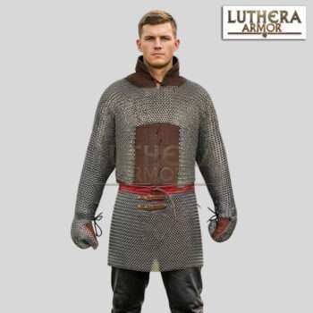Medieval Chainmail Hauberk with Gloves Skirt Set 9MM Flat Ring Riveted Washer