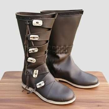 Viking Brown Boots Born Button For RenFair Costume